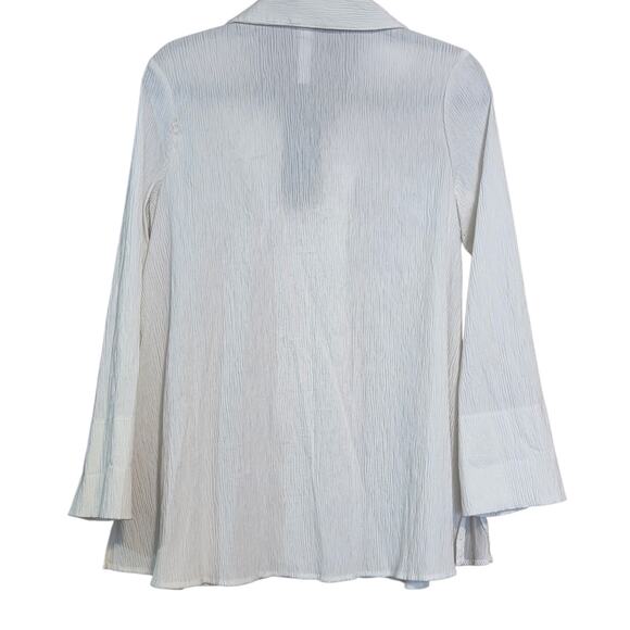 Marla Wynne New White Crinkle Button Front Blouse Tunic Cotton Stretch USA Sz M - Picture 3 of 10